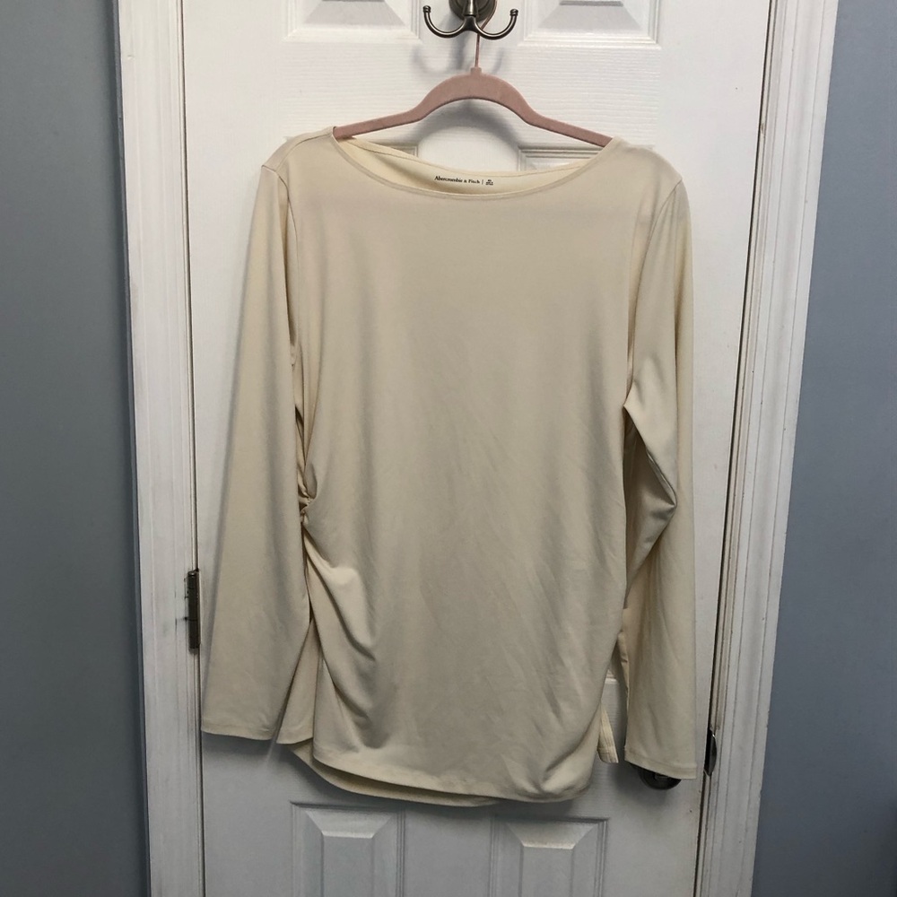 Abercrombie & Fitch Cream Blouse Side Ruching Long Sleeve Top Size XL Minimalist